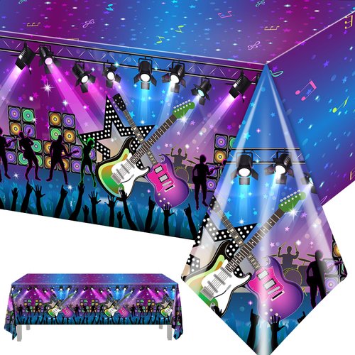 Gupesxu 3Pieces Music Guitar Party Tablecloth,Music Theme Birthday Party Decorations 80s 90s Rectangle Table Cloths Rainbow Neon Glow Table Cover for Birthday Party Supplies,Baby Shower
