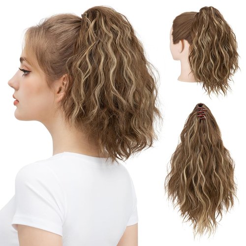 SARLA Short Ponytail Extension Claw Clip in 13 Inch Fluffy Synthetic Curly Wavy Pony Tail Hairpie...