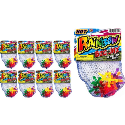 JA-RU Jumbo Jax Toy Set w/ Rubber Ball (8 Jax Set) Rainbow Neon Color Jacks Game for Kids & Adults. Classic Retro Toys. Bulk Birthday Party Favors Vintage Stocking Stuffers Pinata Filler. 731-8A