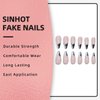 SINHOT Stiletto Press on Nails Long Almond Fake Nails French Tip Acrylic Nails Glossy Glue on Nails Silver Artificial Nails Stick on False Nails with Design 24 pcs