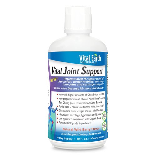 Vital Earth Joint Support Supplement with Fulvic Acid Trace Minerals - Liquid MSM/Liquid Glucosamine Chondroitin for Humans, Aloe Vera/Tart Cherry Juice/Hyaluronic Acid/Boswellia, 32 Fl Oz