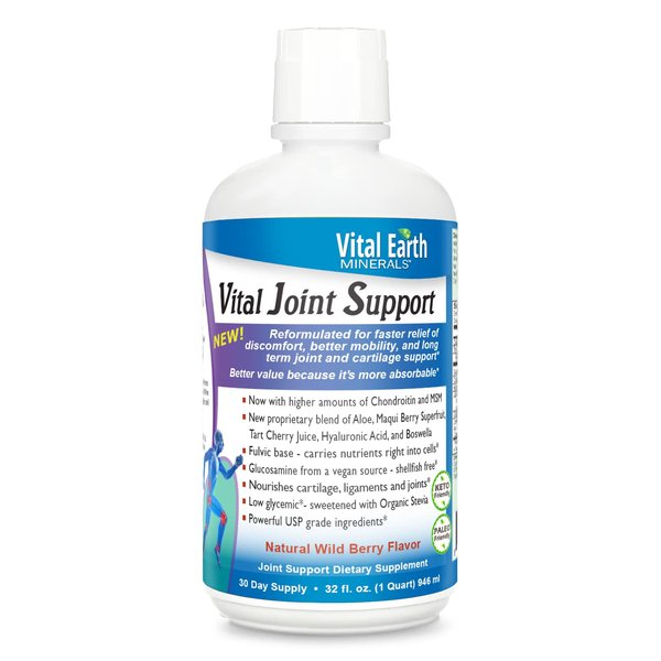 Vital Earth Joint Support Supplement with Fulvic Acid Trace Minerals - Liquid MSM/Liquid Glucosamine Chondroitin for Humans, Aloe Vera/Tart Cherry Juice/Hyaluronic Acid/Boswellia, 32 Fl Oz