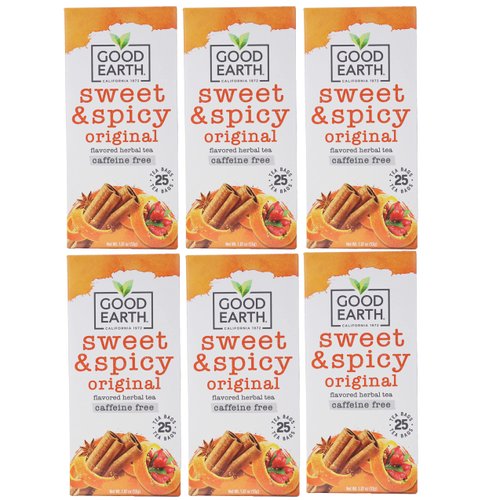 Good Earth Sweet and Spicy All-Natural Caffeine-Free Herbal Tea, Pack of 6 w/ 25 Tea Bags per Box