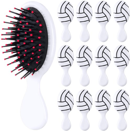 SiliFine 12 Pcs Mini Travel Hair Detangler Brush Set - Volleyball Hair Brushes, Plastic Bristles,...