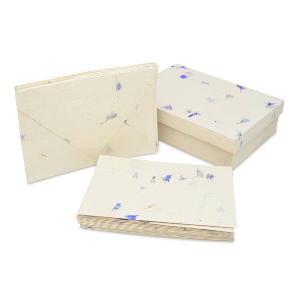 Kathmandu Valley Co. Nepali Cherish Greeting Card & Envelope Box Set with Handmade Lokta Paper from Nepal, 15 Greeting Cards (Cornflower)