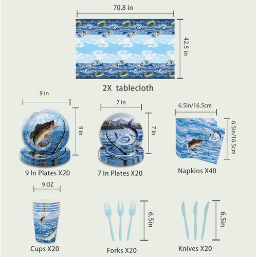 142Pcs Gone Fishing Party Decorations Fishing Birthday Party Decorations Gone Fishing Party Plates Napkins Cups Tablecloth for Go Fishing Birthday Party Supplies