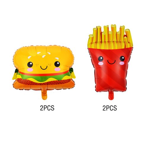 4Pcs French Fries Balloons Hamburg Balloons Food Birthday Foil Balloons for Birthday Fast Food Snacks Themed Party Decorations Supplies