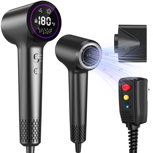 Hair Dryer, 200 Million Plasma Hair Dryer for Women，110, 000 RPM Professional HD Display High-Speed Blow Dryer, Brushless Motor for Fast Drying, Low Noise Thermo-Control Hairdryer with Magnetic Nozzle