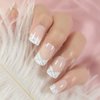 Natural Nude Pink White French Nails Press on False Nails Silver Glitter Line Squoval Fake Nails Medium Short Full Cover faux ongles for Home Office Finger Wear Nail Art Tips