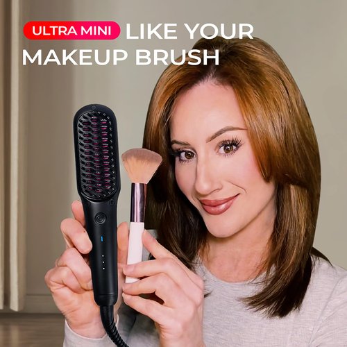 TYMO Portable Hair Straightener Brush - IONIC MINI Straightening Brush for Travel, Ionic Hot Comb Straightener for Women, 0.39lb Ultra Lightweight, 200M Negative Ions, Dual Voltage, Ceramic Tourmaline