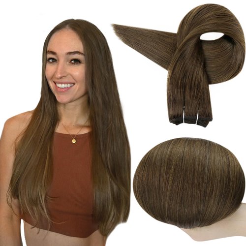 Full Shine Brown Weft Human Hair Extensions Sew In Extensions Straight Hair Color Medium Brown Hair Weft Extensions For Women Soft Silky Human Hair Bundles Hair Weft Human Hair Sew In 105G 18 Inch