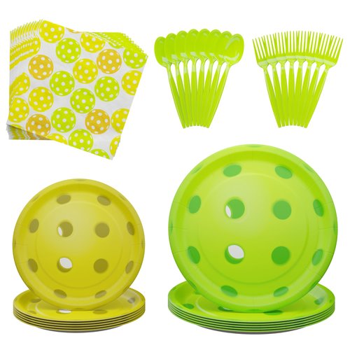 Blue Orchards Pickleball Party Supplies (108 Pieces for 20 Guests) - Pickleball Party Decorations Sports Themed Birthday Baby Shower Party Supplies Disposable paper Plates and Napkins