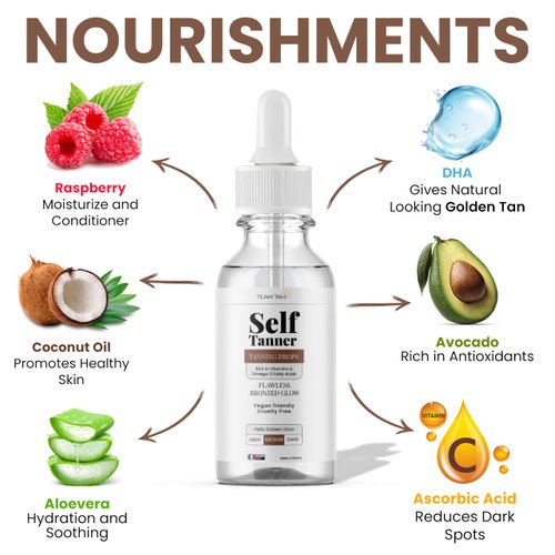 Team Tan Self Tanning Drops - Fully Customizable Body and Face Tanning Drops, Active Skincare Ingredients Enriched Self Tanner Kit for Fake Tan, No Streaks or Nasty Smell (Medium)