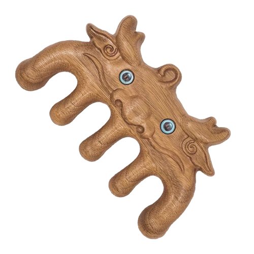 Rhinenet Scalp Massager Natural Green Sandalwood Wood Massage Comb Wide Tooth Handmade No Static Head Massage Cute Animal Shapes Comb for Women Men Kids Hair Neck Hands Legs Caring Tool (Dragon)