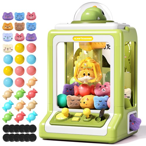 Claw Machine for Kids, Mini Vending Machine with Game Coins & Music, Prize Dispenser Toys for Girls and Boys, Electronic Claw Game Machine for Party Birthdays, Includes 30 Mini Toys (Dinosaur)