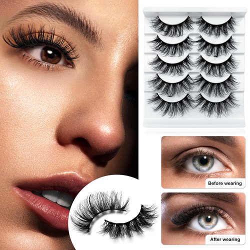 LuckForever 8D Curly False Eyelashes Faux Mink Lashes Full Wispy Fake Eyelash Extension Natural Look Lash Fluffy False Eye Lashes 5 Pairs Long Thick Volume Eyelashes Reusable Eye Lash