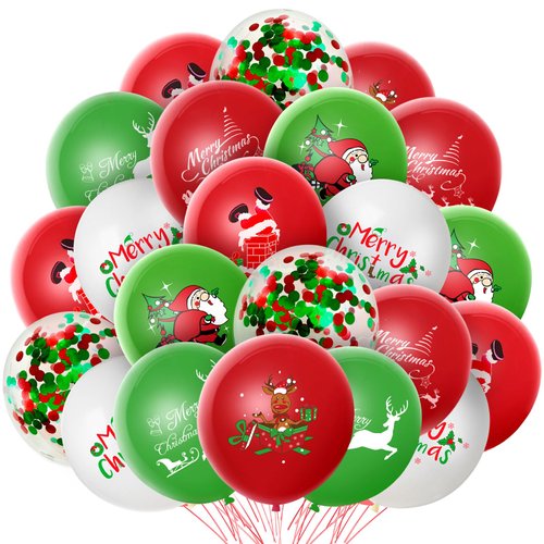 63 Pcs Christmas Latex Balloons 12 Inch Red Green and White Balloons Merry Christmas Balloons for Santa Party Xmas Holiday Party Decorations Supplies
