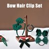 Green Hair Bow with Hair Knotted Scrunchies Headband Set, 15 Pcs Green Velvet Hair Bow, Green Bows for Girls Hair, Dark Green Uniform Hair Accessories, Green Hair Ties for Little Girls
