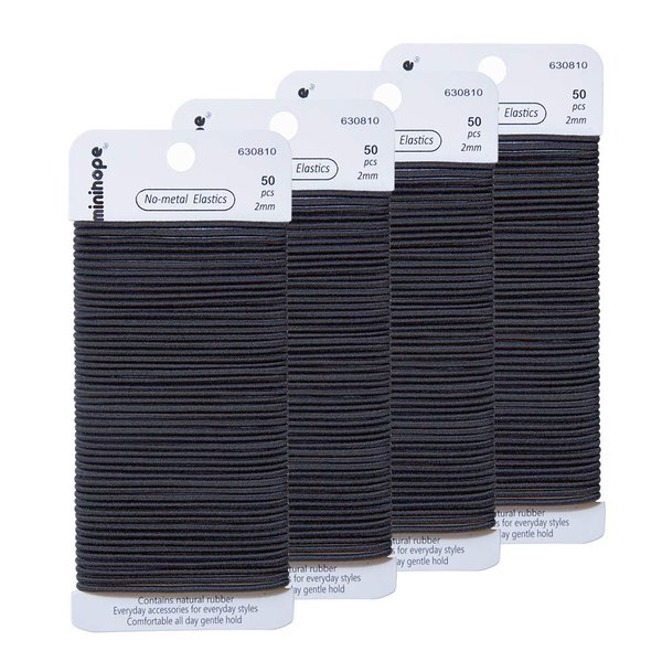 minihope Women's Hair Elastic Thick Tie, Black, 200 Count (Pack of 1), 2MM for for thin to medium thick hair.Value pack.……