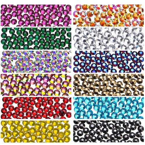 1800Pcs Hot Fix Glass Flatback Rhinestones HotFix Round Crystal Gems 5MM (12 Mixed Colors, 5mm SS20)