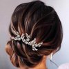 Heread Leaf Bride Wedding Hair Pins Crystal Bridal Head Dress Pearl Hair Accessories for Women and Girls (Pack of 3) (C Gold)