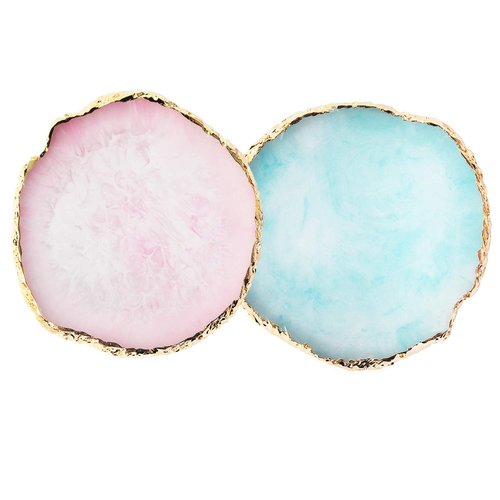 JASSINS Resin Nail Art Palette,Nail Art Painting Mixed Color Palette Gold Edge Nail Gel Color Makeup Display Board(Purple) (Pink+Blue)