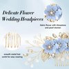 Dizila 20 Pieces Bridal Wedding Party Prom Rhinestone Pearl Light Blue Flower Hair Side Combs Slides+U-shaped Flower Hair Pins+Twist Spiral Pearl Hair Pins Headpieces for Brides Bridesmaids Women Girl