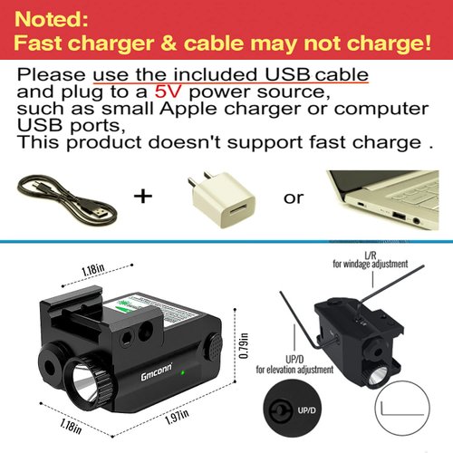 Gmconn Tactical Flashlight Green Laser Combo Tactical Green Laser Sight and 350 Lumens Rechargeable Gun Light Strobe Weapon Light Green Beams for Guns and Pistols with Picatinny Rail