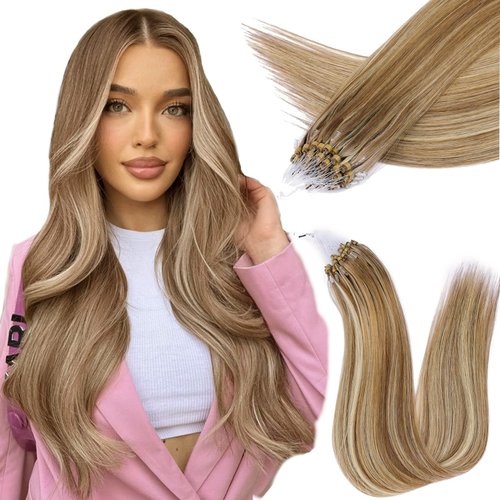DIYOMO Microlink Hair Extensions - Human Hair,Brown To Caramel Blonde Micro link Hair Extensions Human Hair 18inch Microlink Hair Extensions,Microlink Hair 30G/Pack