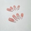 French Tip Press on Nails Almond RIICFDD Pink Fake Nails Short French Pearls Press on Nail Bow Nail Charms Designs False Nails Cute Acrylic Full Cover Glue on Nails for Women Girls 24 Pcs