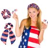 4th of July of Hair Accessories Set - 3Pcs American Flags Bandana Headband Red Blue White Hair Scarf Tie Patriotic Satin Scrunchies Hair Ties, Independence Day Costume Decorations for Women Girls