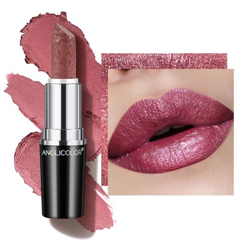 Anglicolor Glitter Lipstick High Impact Lipcolor,Burgundy Lipstick Moisturizing Creamy Formula,Metallic Lipstick For Women For Vegan & Cruelty-Free,Full-Coverage Lip Color