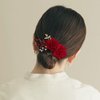 2 Pcs Rose Flower Wedding Hair Comb Crystal Pearl Bridal Headpiece Gold Leaf Red Flower Side Comb Hair Accessories for Women