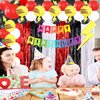 22Pcs Cartoon Ball Birthday Decorations, Red Black White 3.3x8.2ft Tinsel Foil Fringe Curtains Banners and Cute Balloons for Anime Pika Theme Birthday Party Decorations Boys and Girls Party Supplies