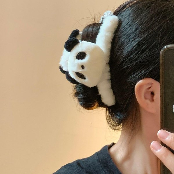 Gixaxak Cute Panda Plush Grab Clip Women's Hairpin Hairpin Hairpin Shark Clip Hairpin Headpiece Panda Hair Clips Claw Clip Hair for Thick Hair Fluffy Plush Hair Barrettes Non-Slip Hair Clips