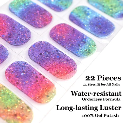 LIFOOST Nail Art Wraps Free Nail Light/Lamp Gel Nail Polish Stickers, Waterproof Long Lasting Nail Strips (Glitter Color Sequins)