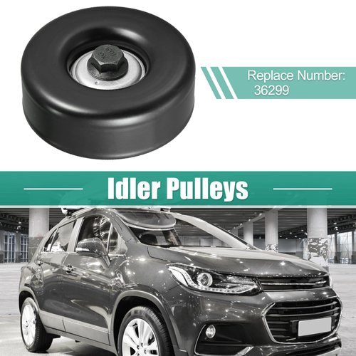 X AUTOHAUX Idler Pulley for Chevrolet Express Silverado 1500 2500 3500 for GMC Savana Sierra 36299 Idler Pulleys with Bolt 17 mm 0.67" Insert Dust Shield Retainer Spacer Steel Rubber Black