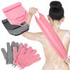 4 Pack Exfoliating Back Scrubber Body Shower Bath Set, 2 Exfoliating Body Scrubber Nylon Back Washer, 2 Pairs Scrub Gloves for Skin Pull Strap Washcloth(Pink, Gray)