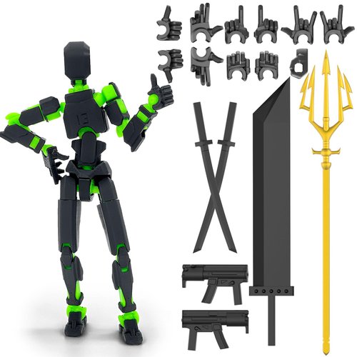 【Assembled】 T13 Action Figure Set, Giant Sword Titan 13 Robot Action Figure 3D Printed robo 13 Action Fidget Toys Figure Articulated, Dummy13, T13 for Collectors Desktop Decorations (Black-Green)