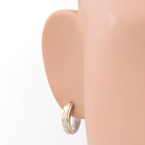 Stainless Steel Mens Hoop Earrings Stripe Gold Color Bevel Edge 16mm