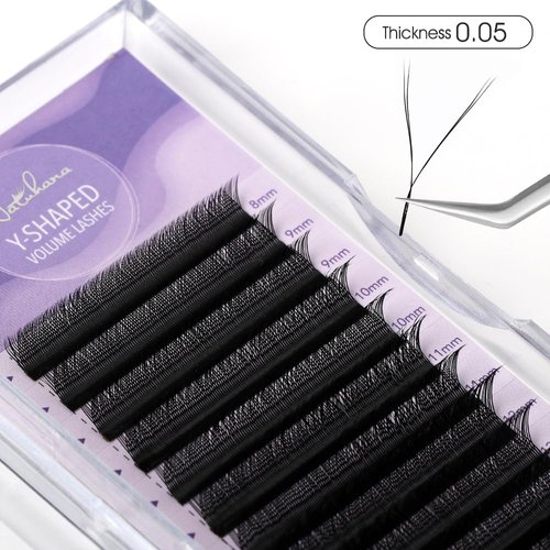 NATUHANA YY Eyelash Extension 0.05mm D Curl 9-15mm Mixed Makeup Tray Lash Supplies Premade Fans Y Shape Volume Lash 12Raws/Case Premium Faux Mink False Lash Extensions (9-15 MIX, black ;0.05 D)