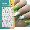 5D White Flower Nail Stickers, Summer Nail Decals Self Adhesive Leaf Nail Stickers for Nail Art Green Leaves Nail Art Suppliers Embossed Lily Nail Decoration Floral Nail Accessories Blossom Nail Art