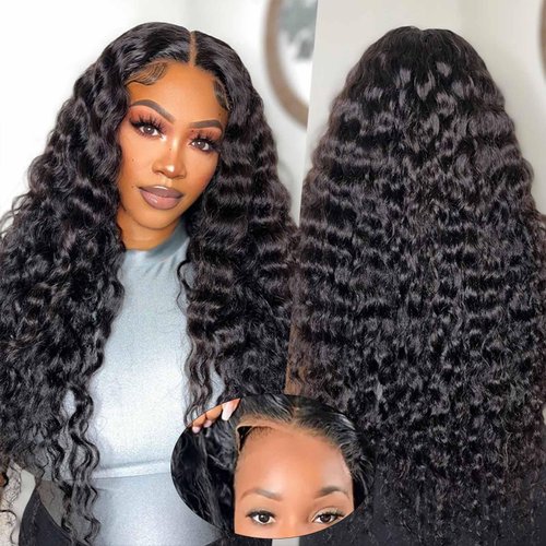 VIVIBABI Glueless Loose Deep Wave Lace Front Wigs Human Hair Pre Plucked Pre Cut 6x4 Lace Closure Wig 180% Density Wear and Go Loose Curly Wave Wig Human Hair Natural Color 20 Inch