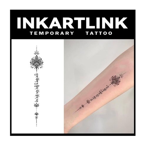 INKARTLINK Tattoo Tech, 3 Sheets Small Semi Permanent Tattoo, Adult Art Design Temporary Tattoos, Lasts 1-2 Weeks, Waterproof, Realistic Look, No Adhesive, No Reflection (Sanskrit Flower Design)