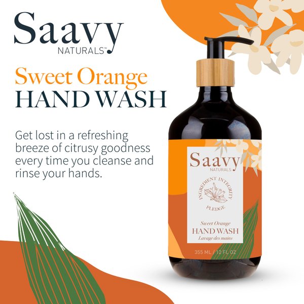 Saavy Naturals Sweet Orange Liquid Hand Soap - Moisturizing Formula with Aloe Vera, Shea Butter, and Orange Peel Oil - 12 Fl Oz, 2 Pack
