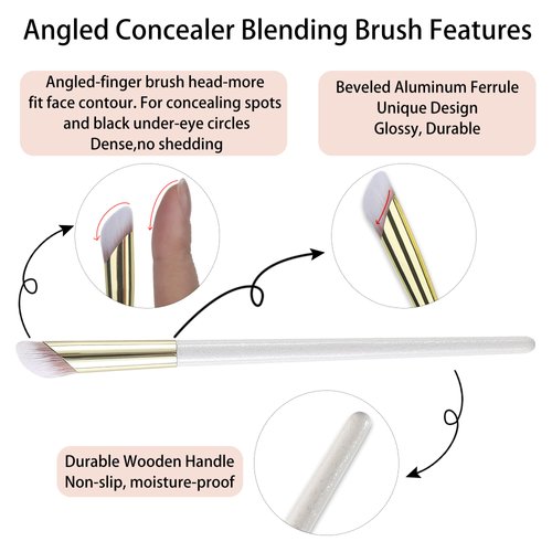 Angled Foundation Brush & Mini Concealer Blending Brush Nose Contour Brush, Under Eye Concealer Brush, Bronzer Highlighting Brush, Shadow Brush, Premium Synthetic Eye Makeup Brushes for Face (4Pcs)
