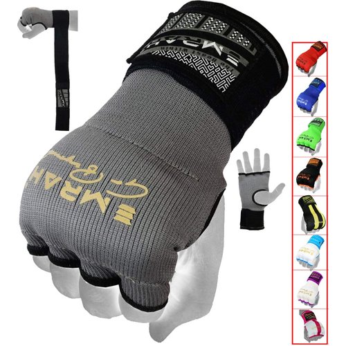 EMRAH Pro Boxing Hand Wraps Inner Gloves for Punching Padded Bandages Under Mitts, Quick Wraps, Fist Protector - MMA, Muay Thai, Kickboxing & Martial Arts Training (Grey, Small)