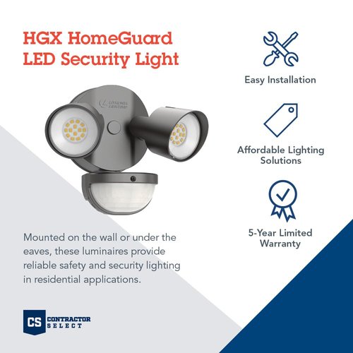 Lithonia Lighting HGX LED 2RH 40K 120 MO DDB M2 HomeGuard Security Flood Lights, 4000 Lumens, 2-Light, Photocell Sensor and Motion Detection, Dark Bronze