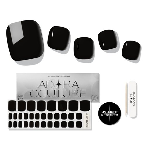 Adora Couture Semi Cured Gel Nail Strips Pedicure | 32pcs Black Gel Pedi Strips | Pedicure Nail Wraps | Salon Nails at Home Pedicure Kit - Requires UV Light (Black P)