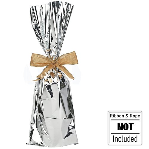 MT Products Metallic Mylar Wine Silver Gift Bags for Bottles Sparkle Look - Great for a Wine Pull - (25 Pieces) (Ribbon and Rope Not Included)